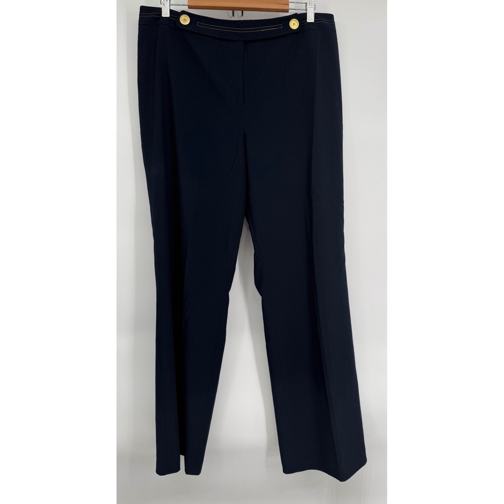 Bay Studio Career Navy Blue Gold Button Accent Straight Leg Dress Pants Sz 16